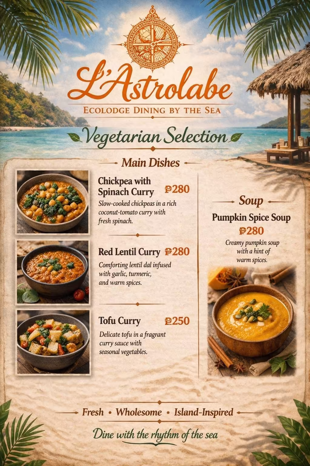 Menu végétarien de L'Astrolabe Ecolodge à Catanduanes