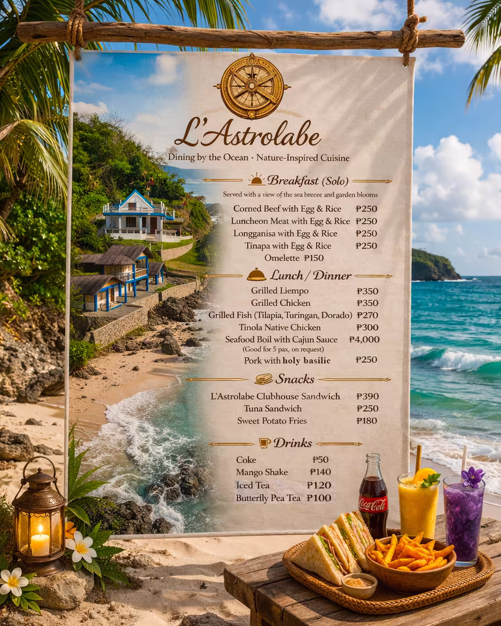Menu ferme à table de L'Astrolabe Ecolodge à Catanduanes