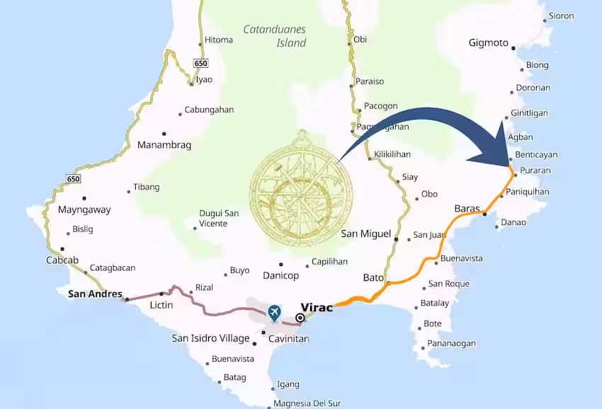 Location map of L'Astrolabe from Virac, Catanduanes